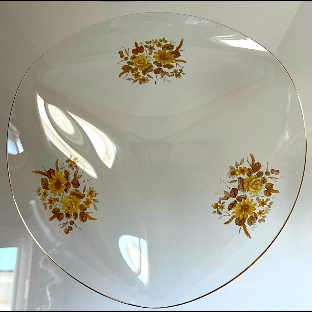 Rare Vintage Mid Century Modern clear glass serving plate w/yellow flowers